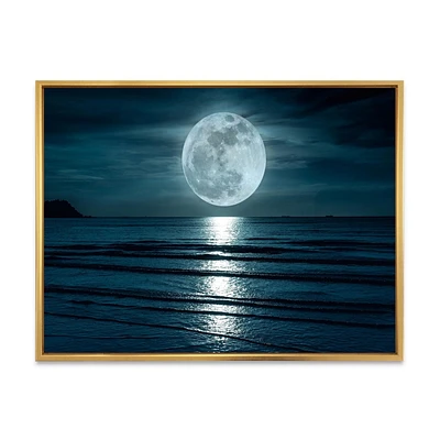 Designart Super lune sur la mer I ART MURAL À CADRE FLOTTÉ