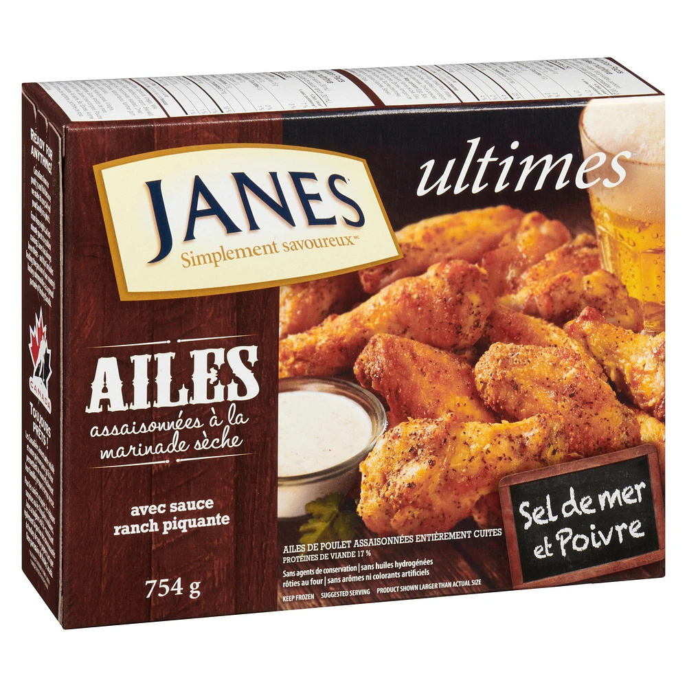 Janes ultimates Dry Rub Seasoned Chicken Wings Sea Salt & Pepper, Chicken Wings, 754g