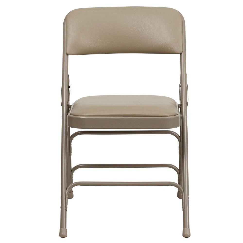 4 Pk. HERCULES Series Curved Triple Braced & Double Hinged Beige Vinyl Metal Folding Chair