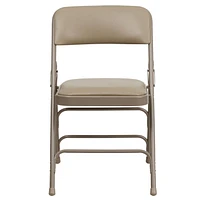 4 Pk. HERCULES Series Curved Triple Braced & Double Hinged Beige Vinyl Metal Folding Chair