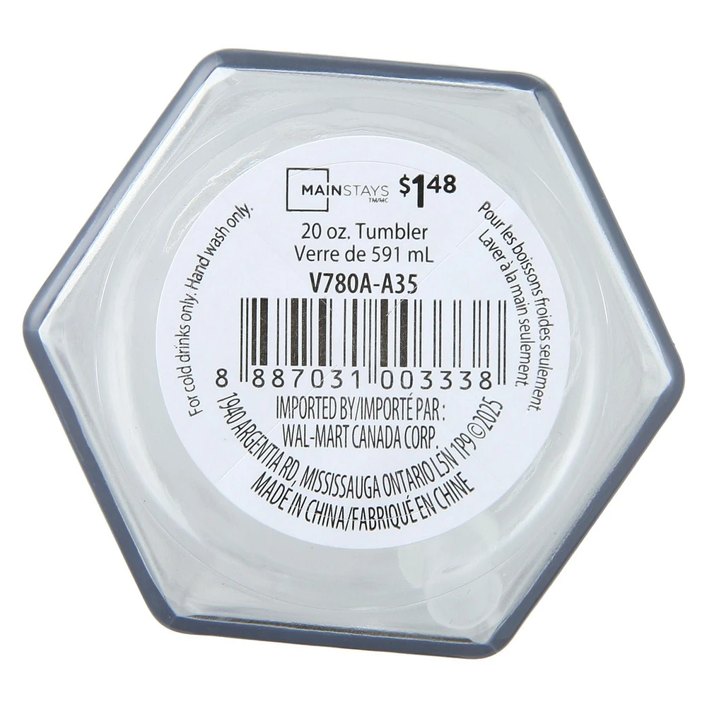 Gobelet en plastique Mainstays de 20 oz avec couvercle à visser et paille transparent