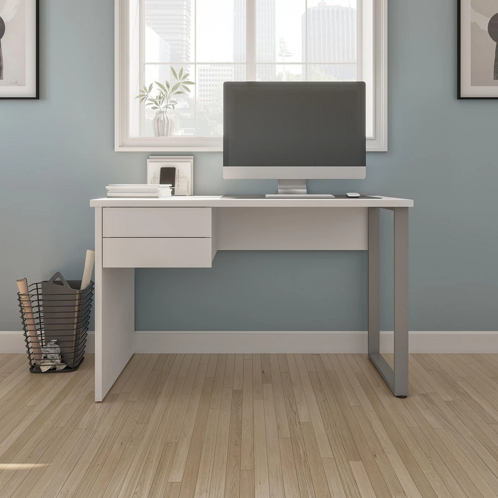 Petite table de bureau 48L avec Patte de Métal en U Solay de Bestar, blanc clair