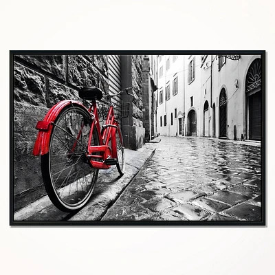 Design Art Vélo Rouge Rétro Vintage  Sur Toile Encadrée