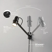 Applique murale enfichable à 1 ampoule à DEL Series.01.WS de MRDK x Globe, bras pivotant, abat-jour ajustable, noir mat
