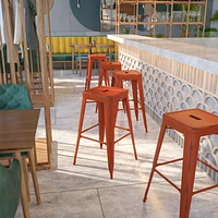 30'' High Backless Distressed Black Metal Indoor-Outdoor Barstool