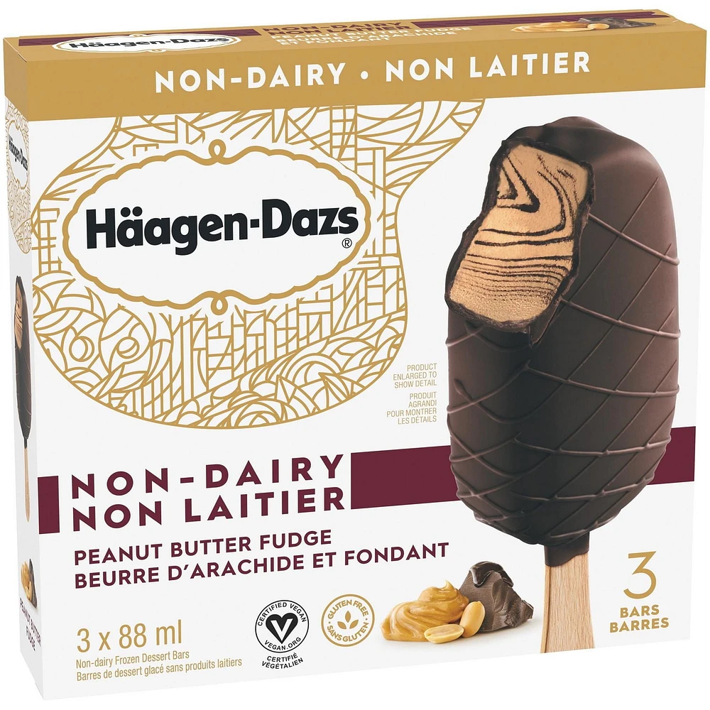 HÄAGEN-DAZS Sans produits laitiers Beurre d'arachide et fondant, 3 x 88 ml