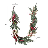 Feuilles D'Or De Noël Avec Baies Et Guirlande De Pin