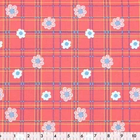 Tissu au mètre en coton Fabric Creations à motif de corail à carreaux bleus et marguerites