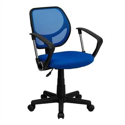 Flash Furniture Low Back Blue Mesh Swivel Task Office Chair with Curved Square Back and Arms