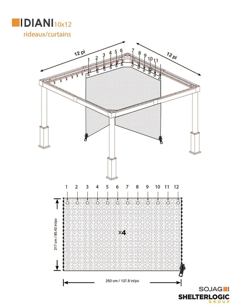 Sojag, rideaux noirs pour abri soleil Lena, 12 pi x 12 pi, polyester filé, rideaux d'extérieur