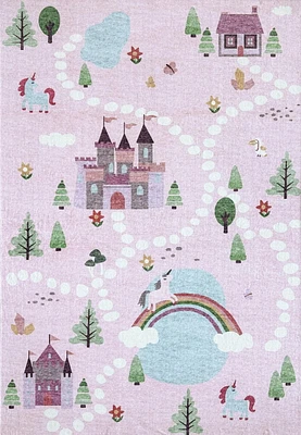 Rug Branch Soft Steps Playtime Unicorns, Castle, Road Map, Educational Soft Area Rug, Pink White - Boys & Girls in Playroom, Nursery, Bedroom<br>