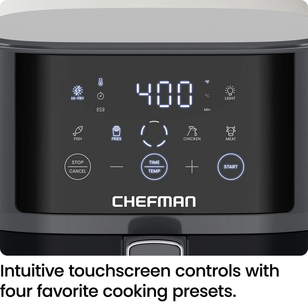 Chefman TurboFry Touch 4L (4-Qt) Easy-View Air Fryer w/ 4 Cooking Presets and 235°C (450°F) Hi-Fry Button - Grey, New