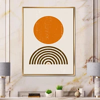 Designart Résumé Minimal orange Sun et Rainbow I ART MURAL À CADRE FLOTTÉ