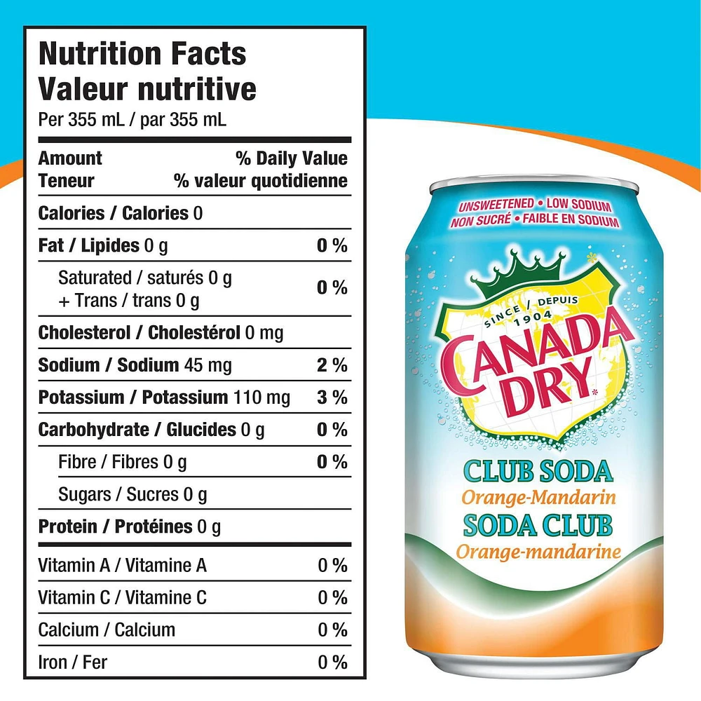 Canada Dry® Club Soda Orange-Mandarin 355 mL Cans, 12 Pack