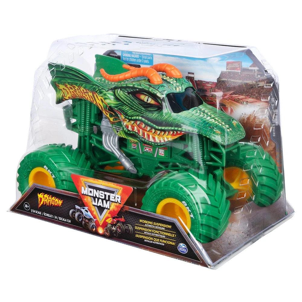 Monster Jam, Official Dragon Monster Truck, Collector Die-Cast Vehicle, 1:24 Scale, Kids Toys for Boys Ages 3 and up