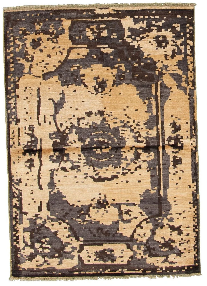ECARPETGALLERY 4'8" x 6'7" Bordered Jules Oushak Hand-knotted Area Rug for Living Room, Dining Room and Bedroom in Brown