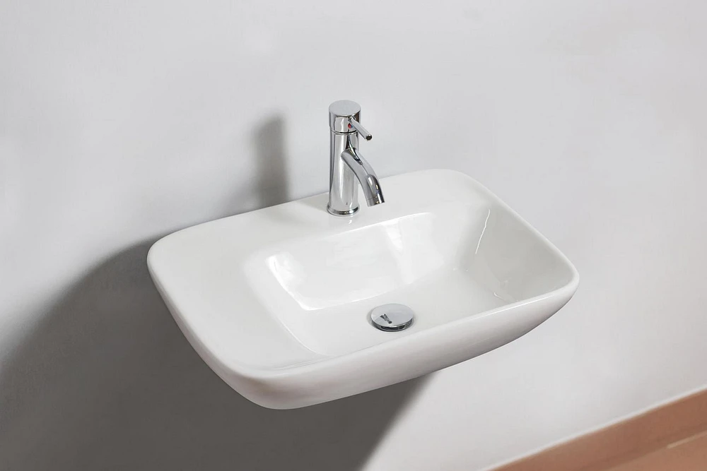 American Imaginations AI- 23,5 pouces Vaisseau blanc de bâti de mur de W pour le perçage de centre de 1 trou