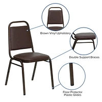 Lot de 4 pièces - Chaise de banquet empilable de la série HERCULES à dossier trapèze en vinyle brun - Cadre veine de cuivre