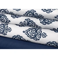 Safdie & Co. Sheet Set Microfiber 3PC T Damask Printed Solid Navy