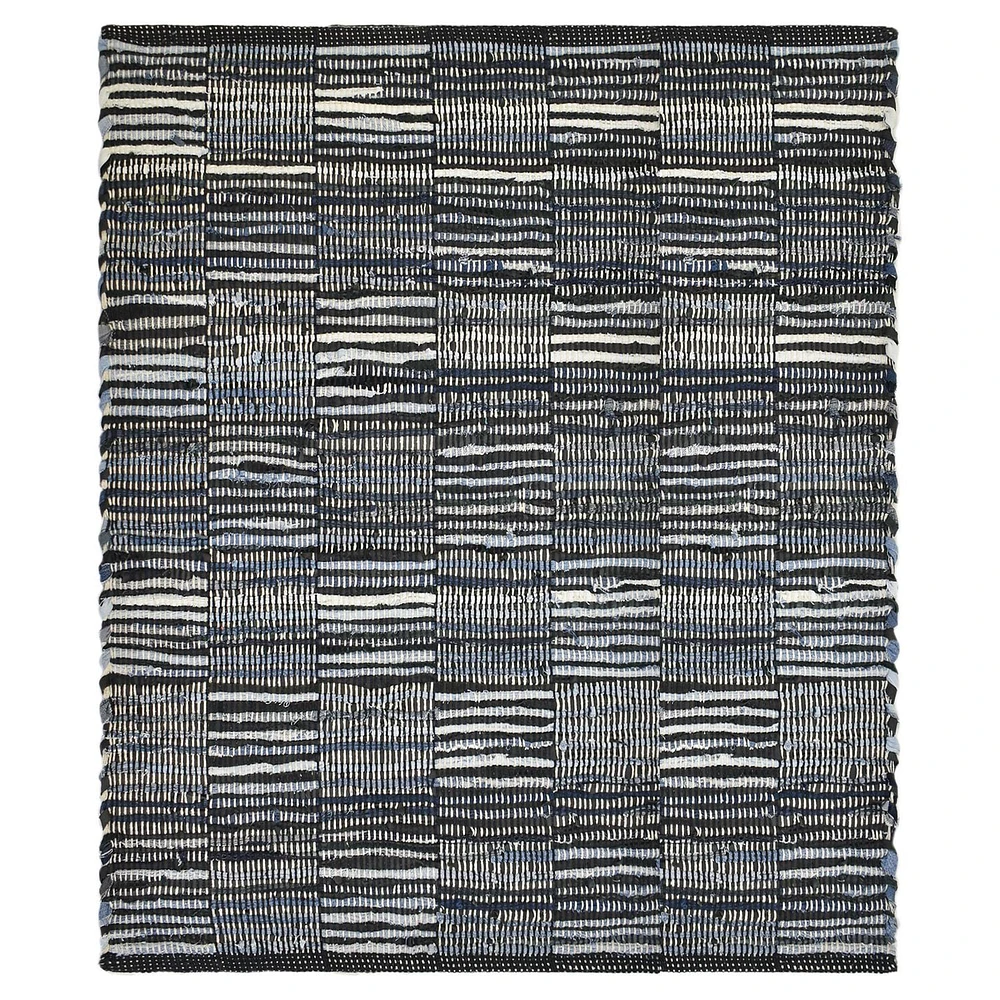 Fabstyles Checkerboard Denim Leather Handmade Area Rag Rug for Living Room, Hallway, Patio