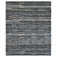 Fabstyles Checkerboard Denim Leather Handmade Area Rag Rug for Living Room, Hallway, Patio