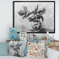Designart Nature morte monochrome de fleurs dans un vase ART MURAL À CADRE FLOTTÉ