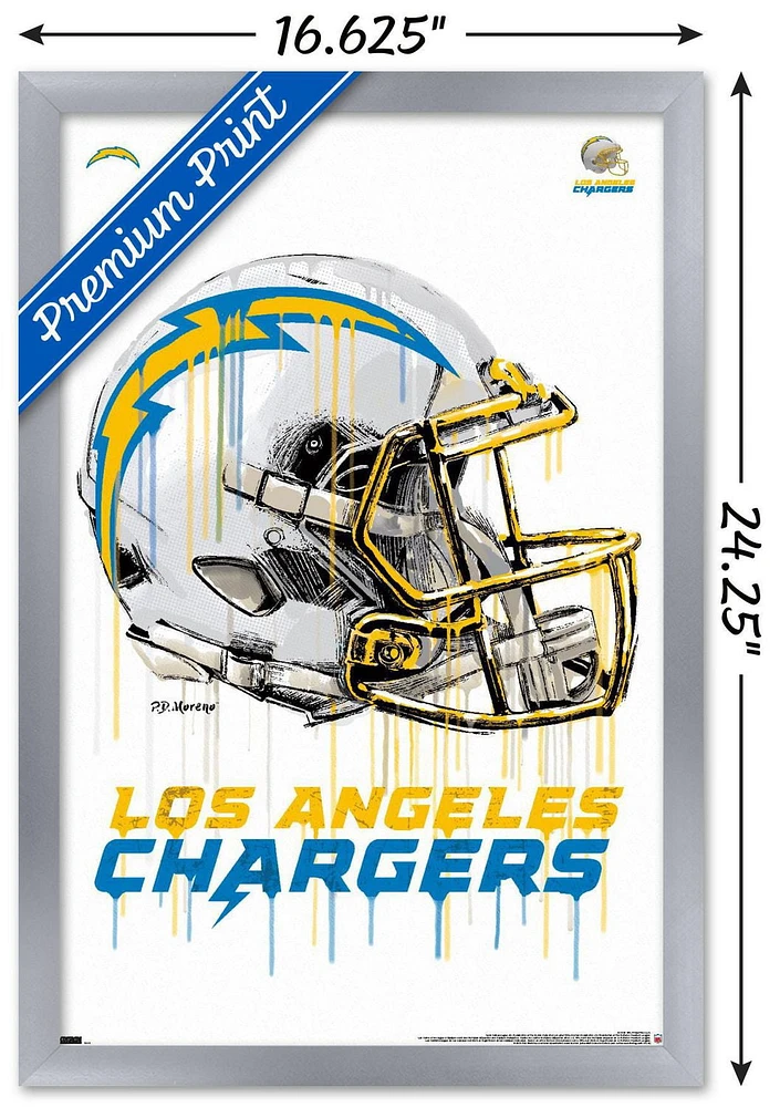 NFL Los Angeles Chargers - Drip Helmet 20 Wall Poster, 14.725" x 22.375" Framed