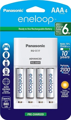 Panasonic Eneloop Cell Battery Charger with eneloop AAA New 2100 Cycle Rechargeable Batteries (Pack of 4)