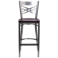 Lot de 2 pièces - Tabouret de bar en métal à dossier en «X» enduit lustré - siège en bois d'acajou