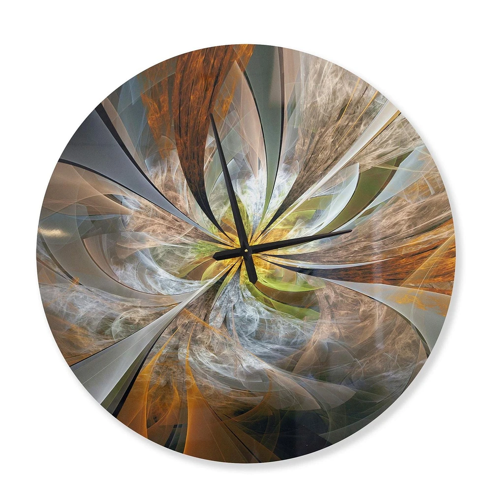 Designart Fleur fractale jaune symétrique horloge murale
