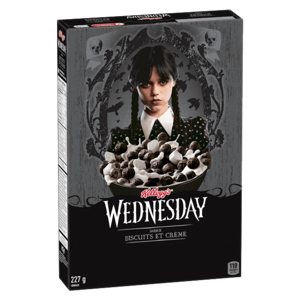 Kellogg's® Wednesday Cookies & Creme Flavour Cereal 227g- Crunchy Chocolatey Spheres, Kellogg's® Wednesday Cookies & Creme Flavour Cereal 227g