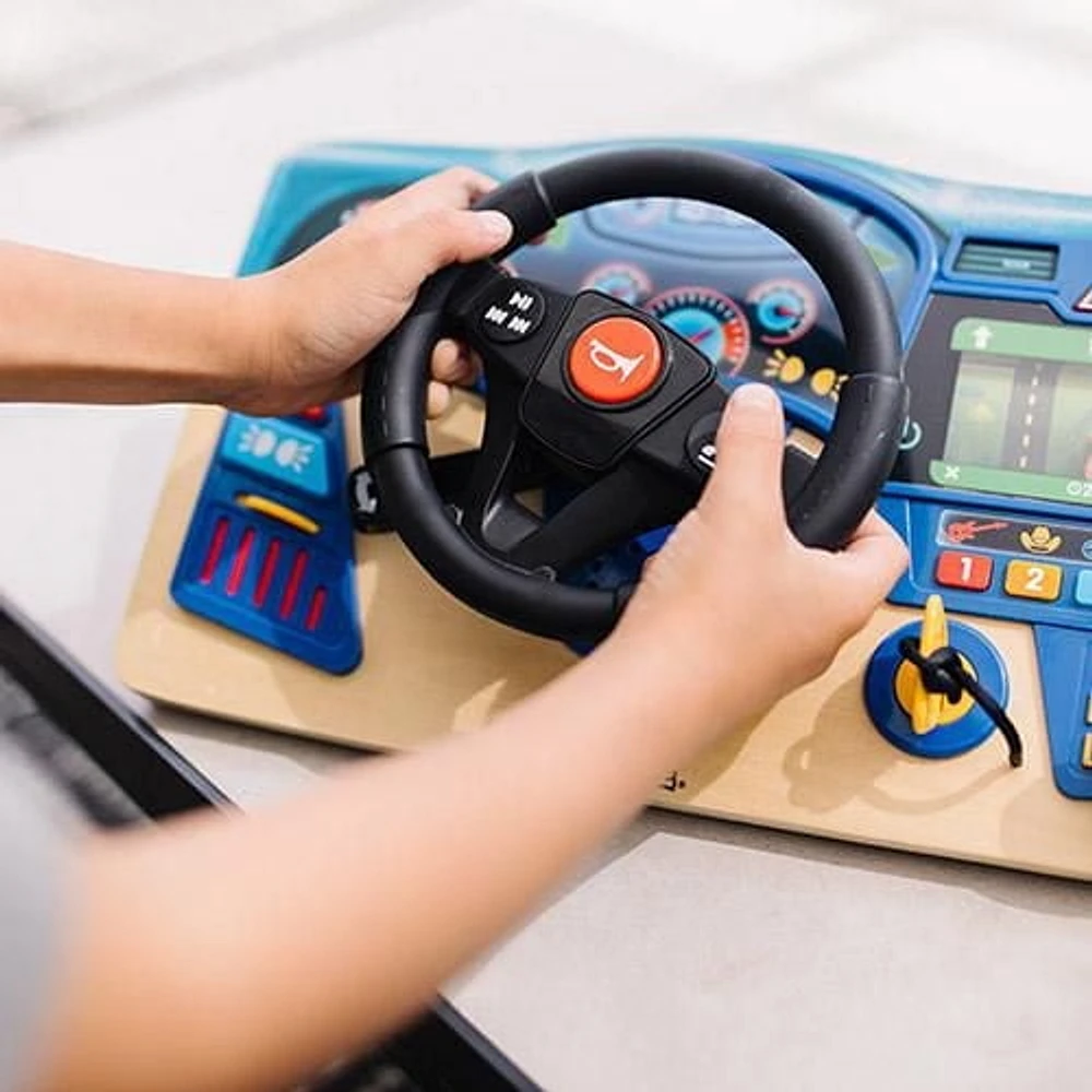 Melissa & Doug Vroom & Zoom Interactive Wooden Dashboard Steering Wheel Pretend Play Driving Toy - FSC Certified