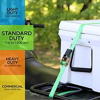 14' 1500 lb Padded Ratchet Tie Down 4 Pk Green, Pack of 4