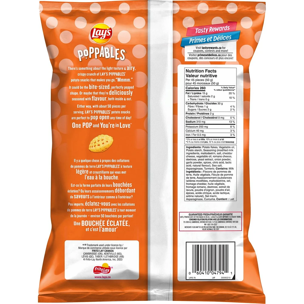 Lay’s Poppables White Cheddar flavoured potato snacks, 130g