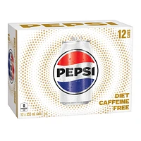 Pepsi Diet Caffeine Free Cola 12 x 355 mL, Cans, 12x355mL