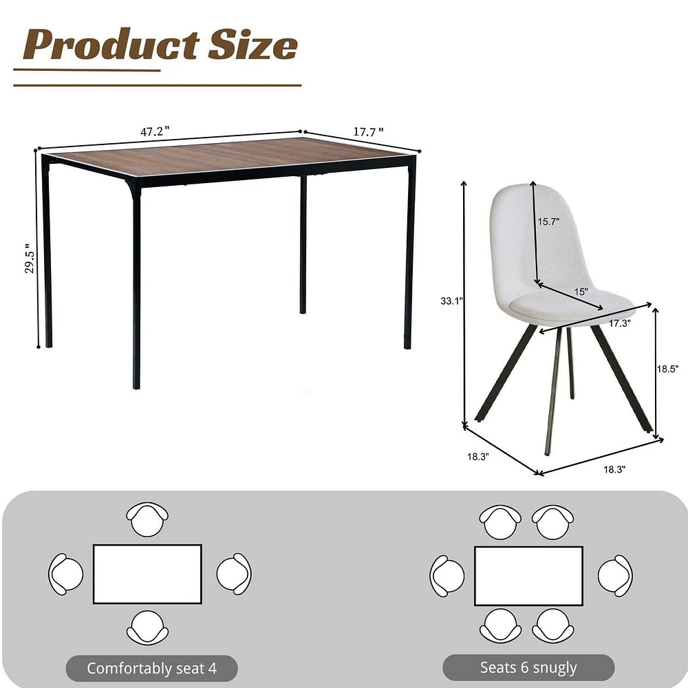 Homy Casa Ensemble de salle à manger 5 pièces, 1 table avec 4 chaises ergonomiques pivotantes rembourrées, plateau recouvert de PVC pour salle à manger et zone de réception, peu encombrant, naturel/ex