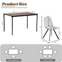 Homy Casa Ensemble de salle à manger 5 pièces, 1 table avec 4 chaises ergonomiques pivotantes rembourrées, plateau recouvert de PVC pour salle à manger et zone de réception, peu encombrant, naturel/ex