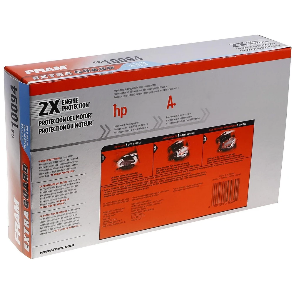 Filtre à air moteur FRAM Extra Guard, CA10094 Filtre à air 20 000 km