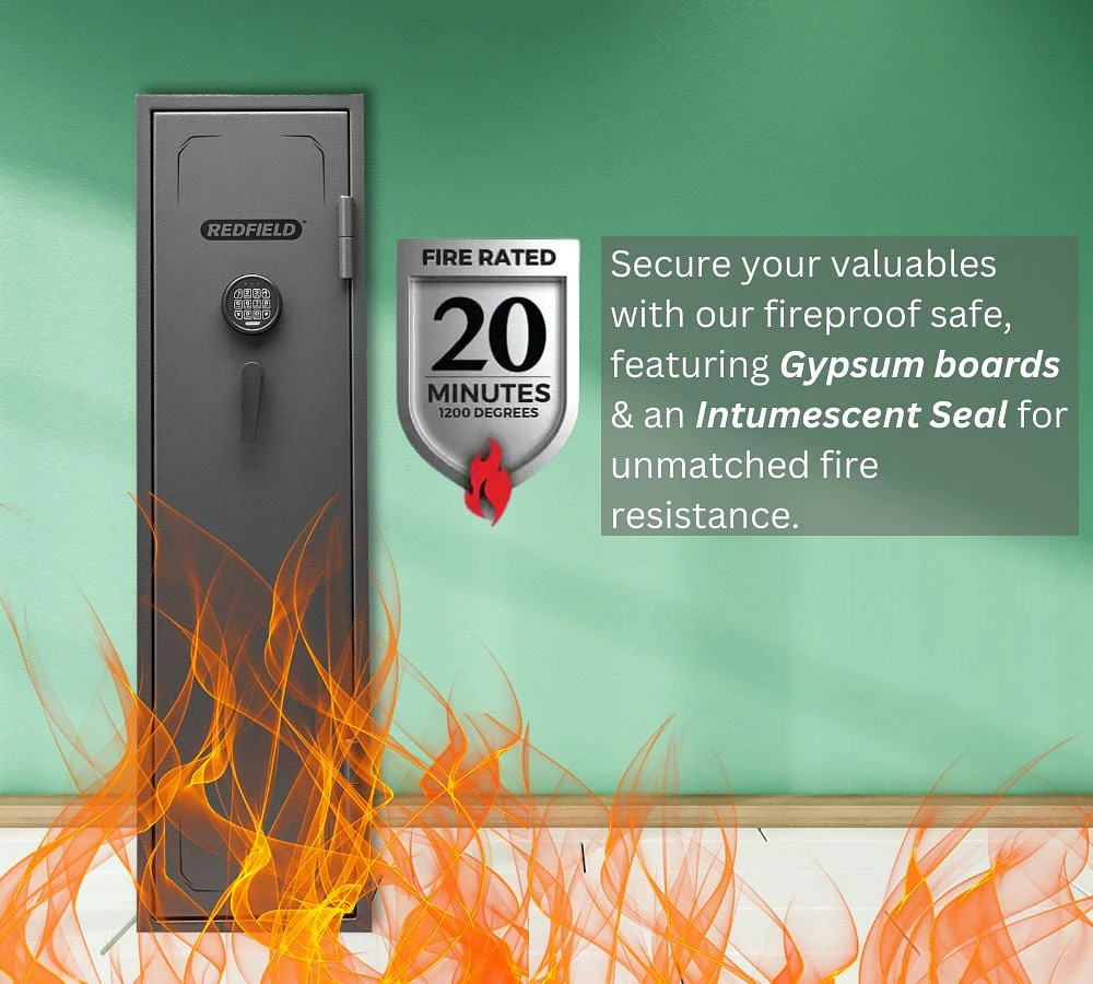 Coffre-fort pour armes à feu Canadian Shield de 53 po de hauteur avec serrure électronique programmable et protection contre le feu | Acier de calibre 14 | Capacité de 12 armes à feu