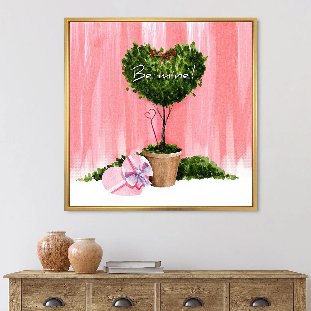 Designart Heart Shaped Valentine House Plant FLOAT FRAME WALL ART