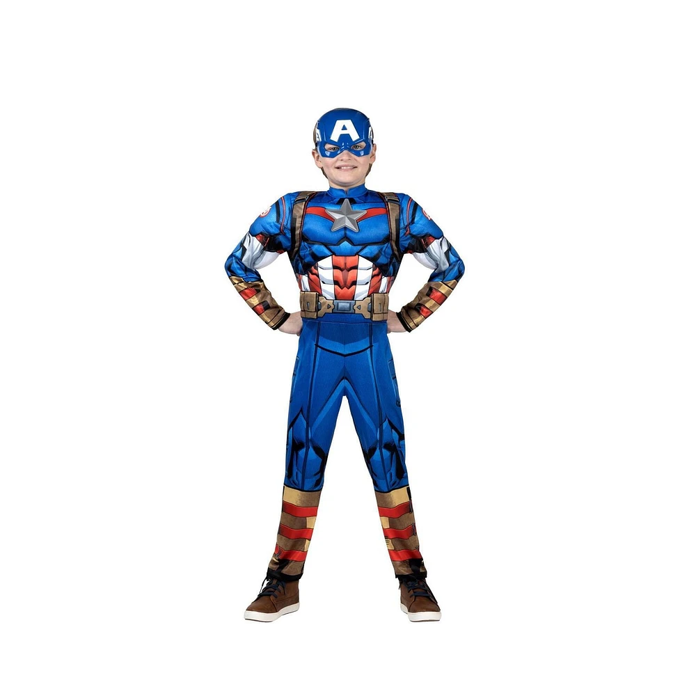 MARVEL Captain America Official Youth Halloween Costume - Premium Quality Padded Jumpsuit with Plastic Mask