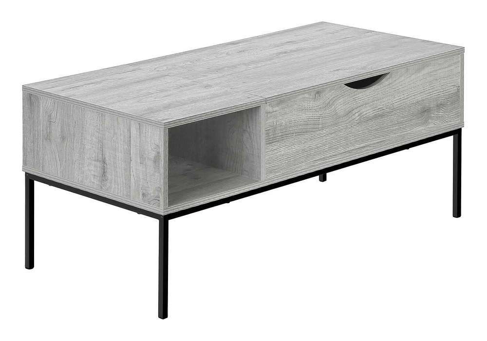 Monarch Specialties  Table Basse, 42" L, Rectangulaire, Cocktail, Toit Relevable, Gris, Métal Noir, Contemporain, Moderne