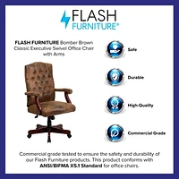 Chaise exécutive de bureau classique pivotante en brun Bomber avec appui-bras
