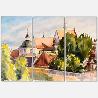 Designart View of Old Polish City In Nature Canvas Wall Art