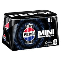 Pepsi Zero Sugar Cola 6 x 222mL, Mini Cans, 6 x 222ml