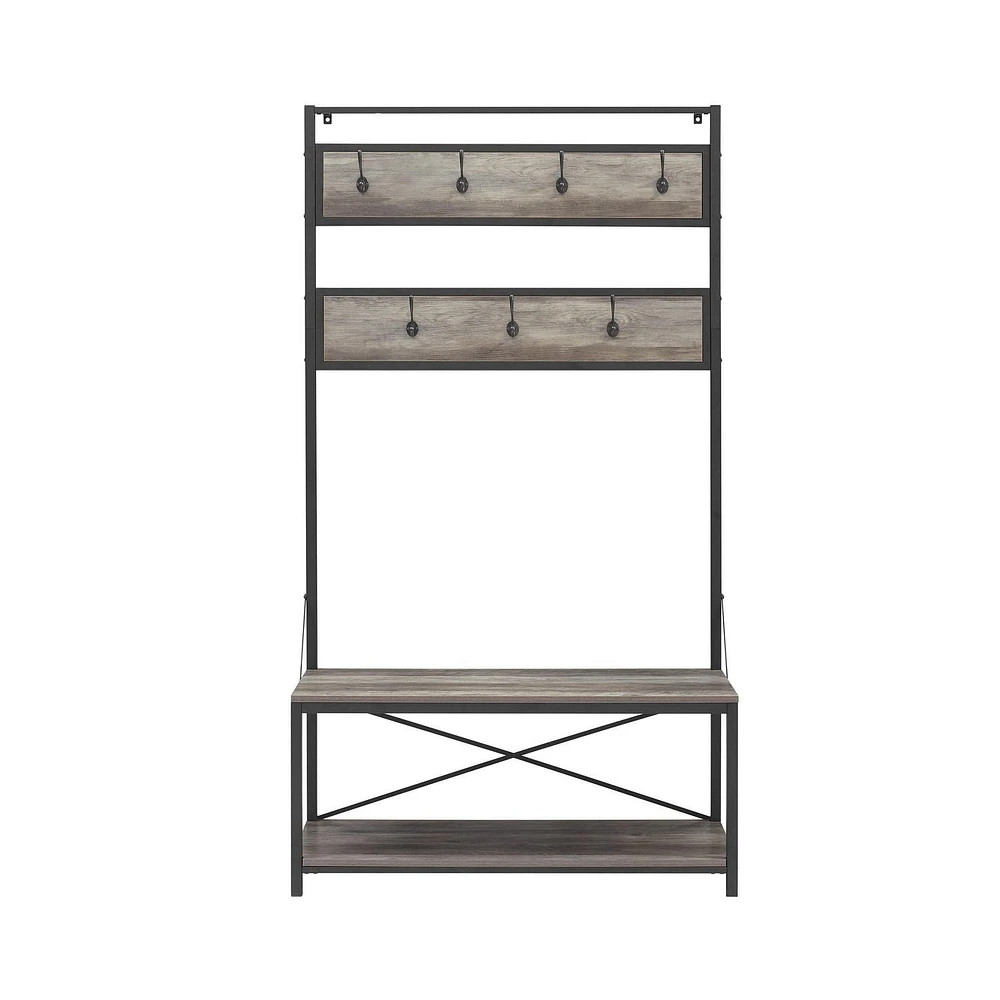 Manor Park Arbre d’entrée industriel en métal et bois de 182 cm (72 po) - Lavis Gris