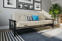 Cadre de futon en métal Nadine de DHP avec accoudoirs en bois espresso - matelas deux places vendu séparément