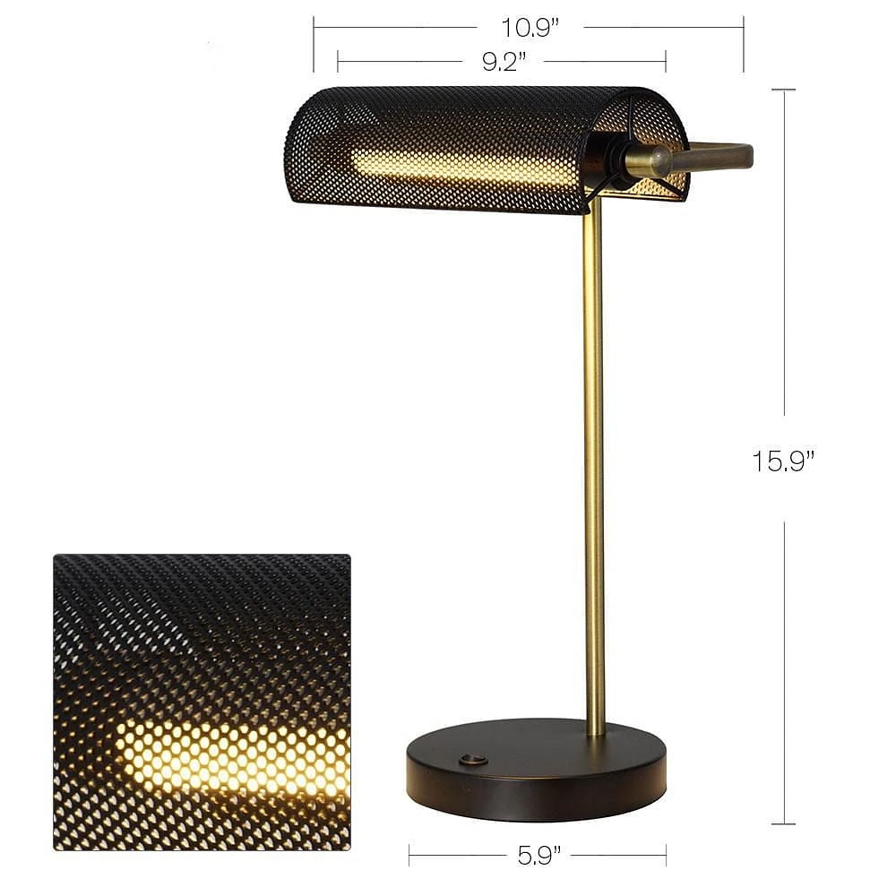 Lampe de banquier à DEL hometrends à treillis métallique  avec accents laiton antique
