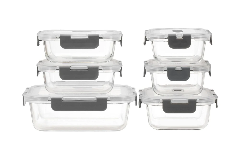 MAINSTAYS Rectangular glass food storage with PP Lid, MS GLASS 12SETS