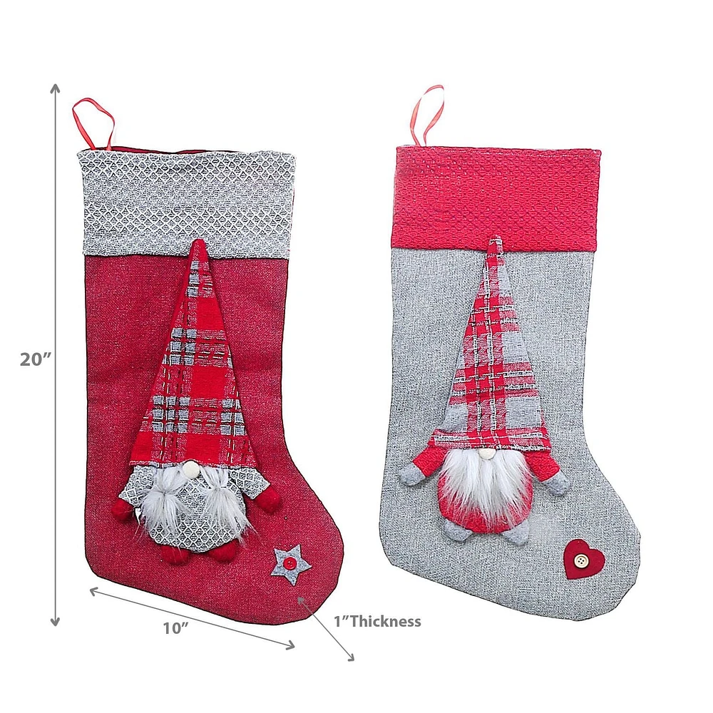 Christmas Plaid Gnome Stockings  - Set of 2